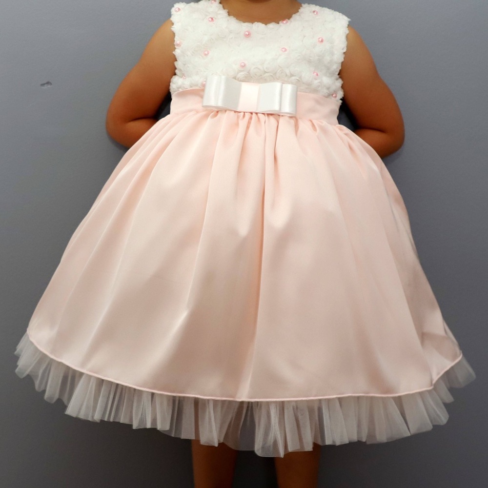 Pink silk taffeta and roses formal dress